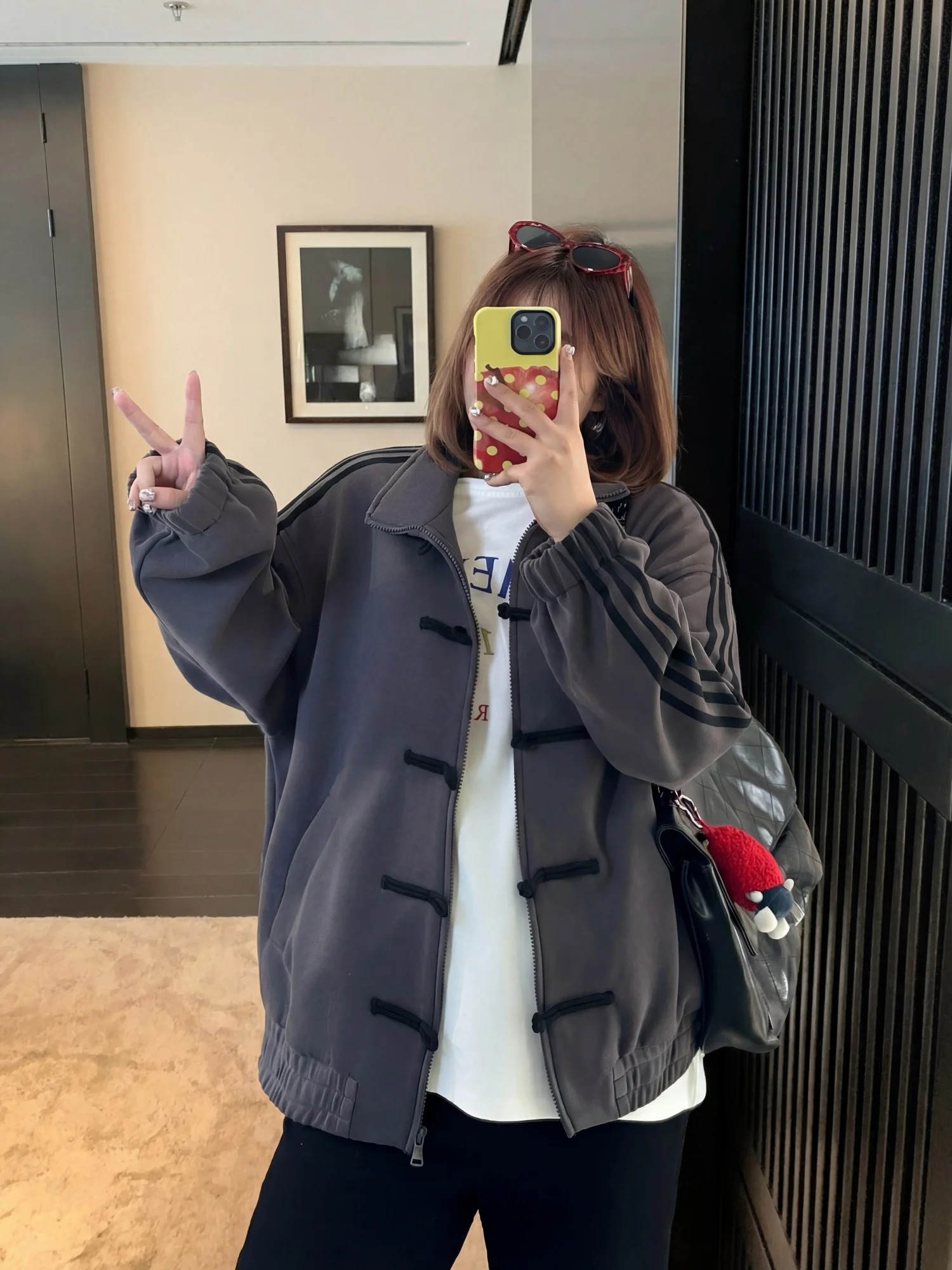 

Loose Casual Outerwear for plus Size Women Spring Commute Style Meat Concealing Thick Sister Jacket Long Sleeve Cotton Polyester