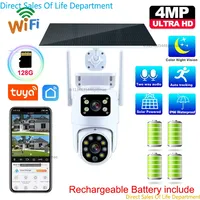 4MP Tuya WiFi Camera Solar Outdoor Waterproof HD Dual Lens Wireless PTZ PIR CCTV Auto Tracking Smart Life APP Control