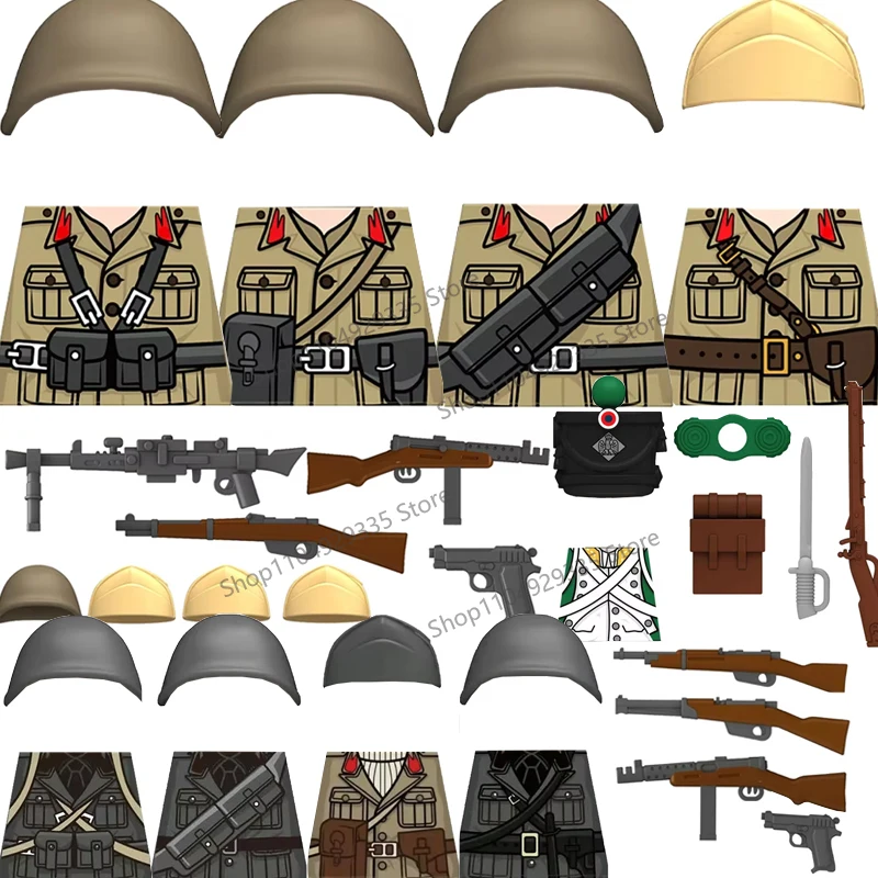 WW2 Military Soldiers Figures Building Blocks Italian Infantry Cavalry Officer Helmet Guns Accessories DIY Bricks Toys Gifts Boy