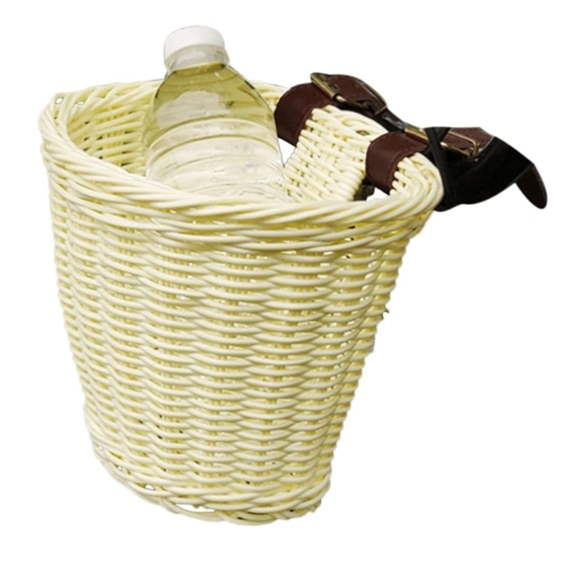 Kids Bike Basket for Girl Boy Front Bicylcles Handlebar Handwoven Basket with Leather Straps Children Small Bike Baskets