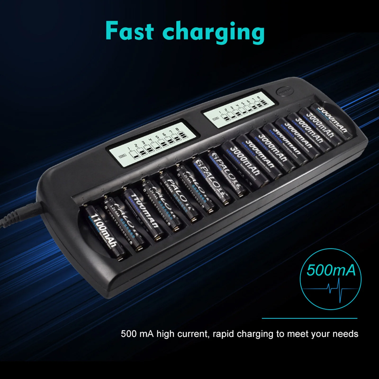 Universal Intelligent Battery Charger 3 Inch LCD Display Smart Charger w/ 16 Battery Slots for 1.2V Ni-MH Ni-CD AAA AA Batteries