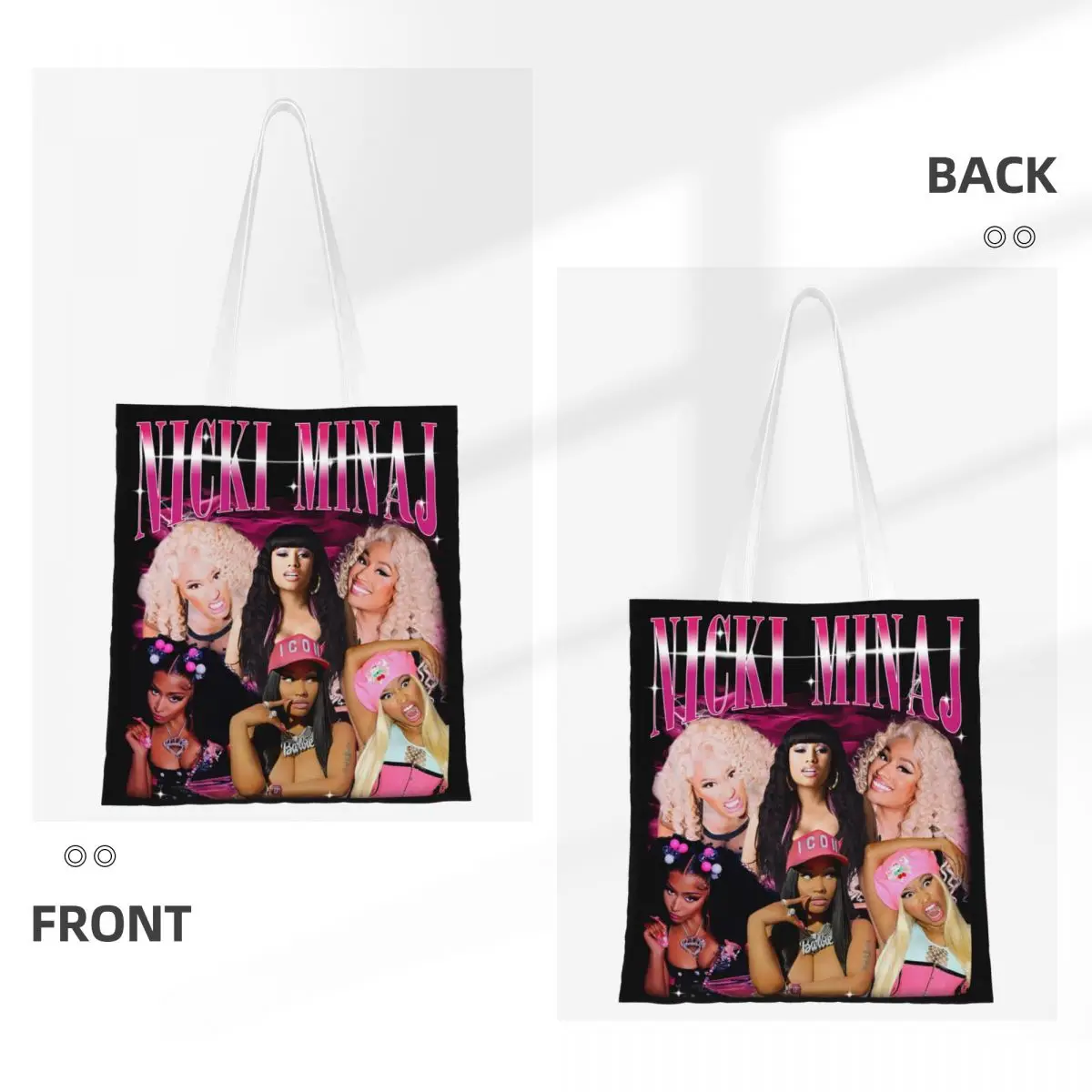 Unisex Nicki Minaj Queen Of Rap Tote Bags Large Capacity Bootleg Hip Hop Rapper Shopping Bag for Girl Handbags