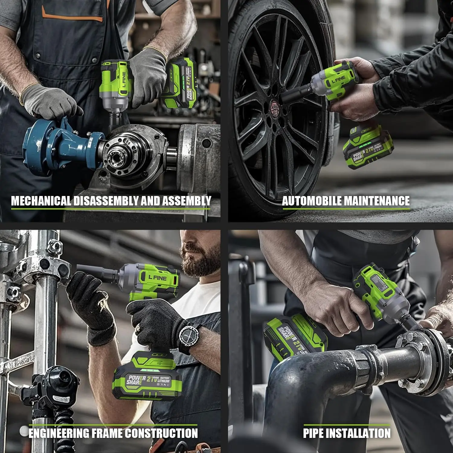 طقم مفتاح ربط لاسلكي 1/2 بوصة، عزم دوران 600 نيوتن متر، محرك بدون فرشاة، 3200 دورة في الدقيقة، يتضمن بطاريات ومآخذ #4