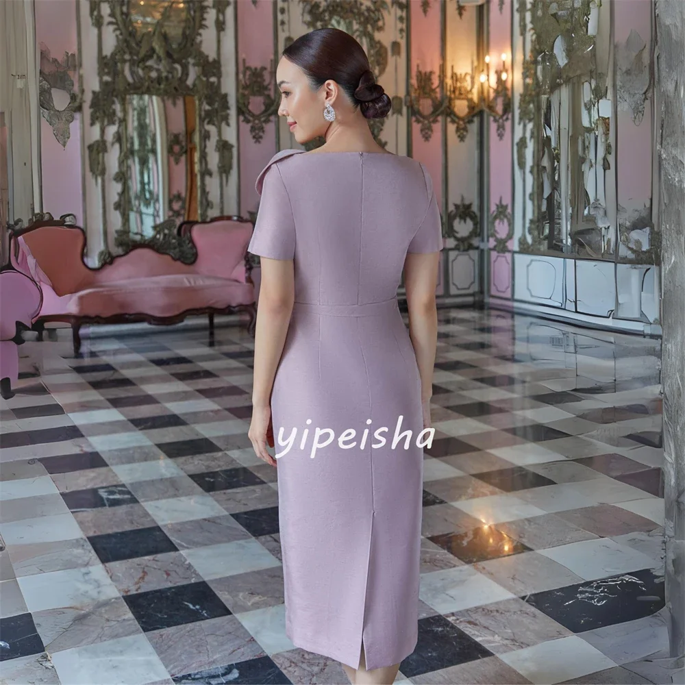 Robe de Soirée Mi-Longue en Jersey Faite à la Main, Vêtement à Fleurs, Strass, Ceinture Formelle, Ligne A, Col Rond, sur Mesure, pour Occasions