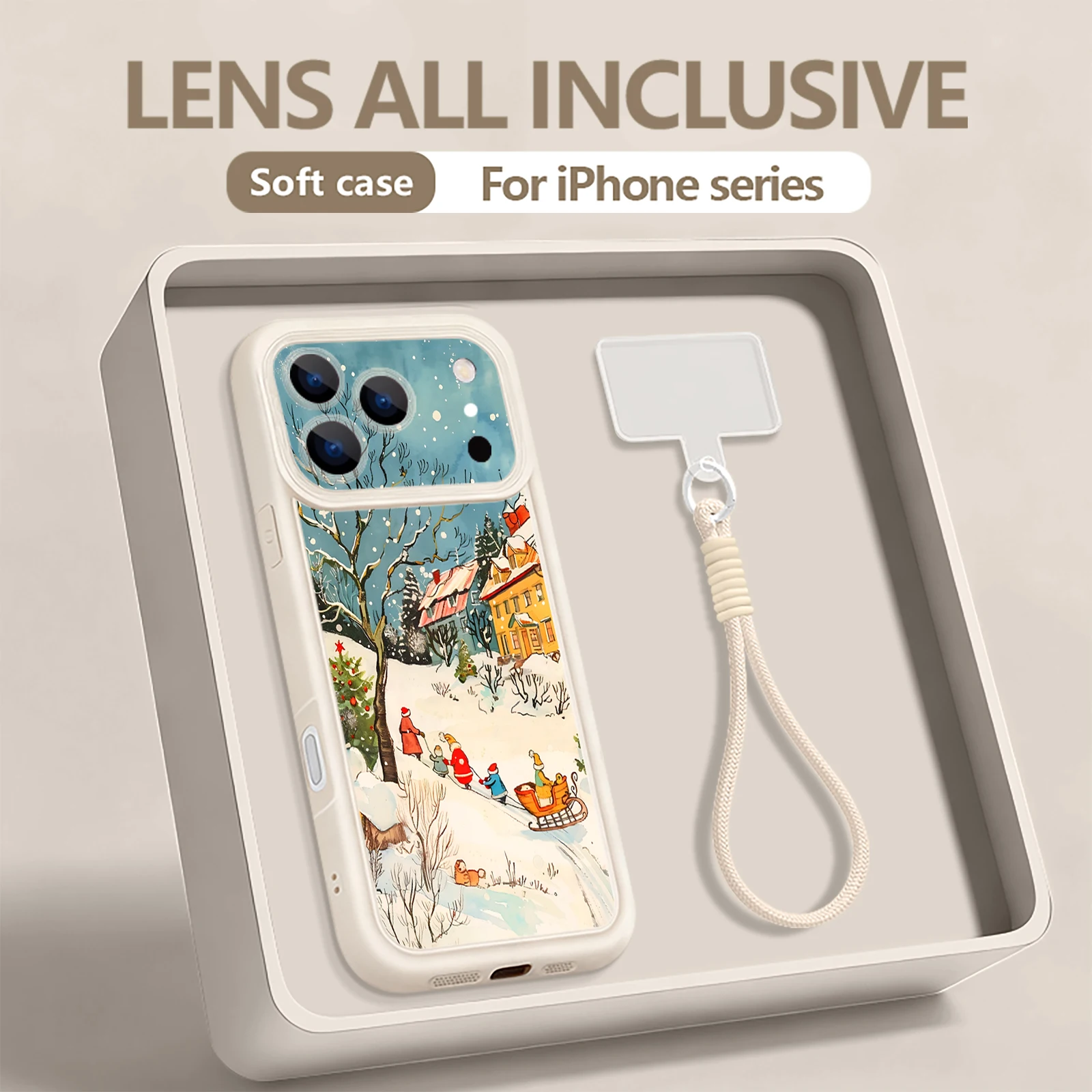 Funda con correa para la muñeca para iPhone 17 Pro Max, cubierta navideña para caminar en la nieve, Funda para iPhone 16 Pro Max 15 14 13 12 11 16e Air