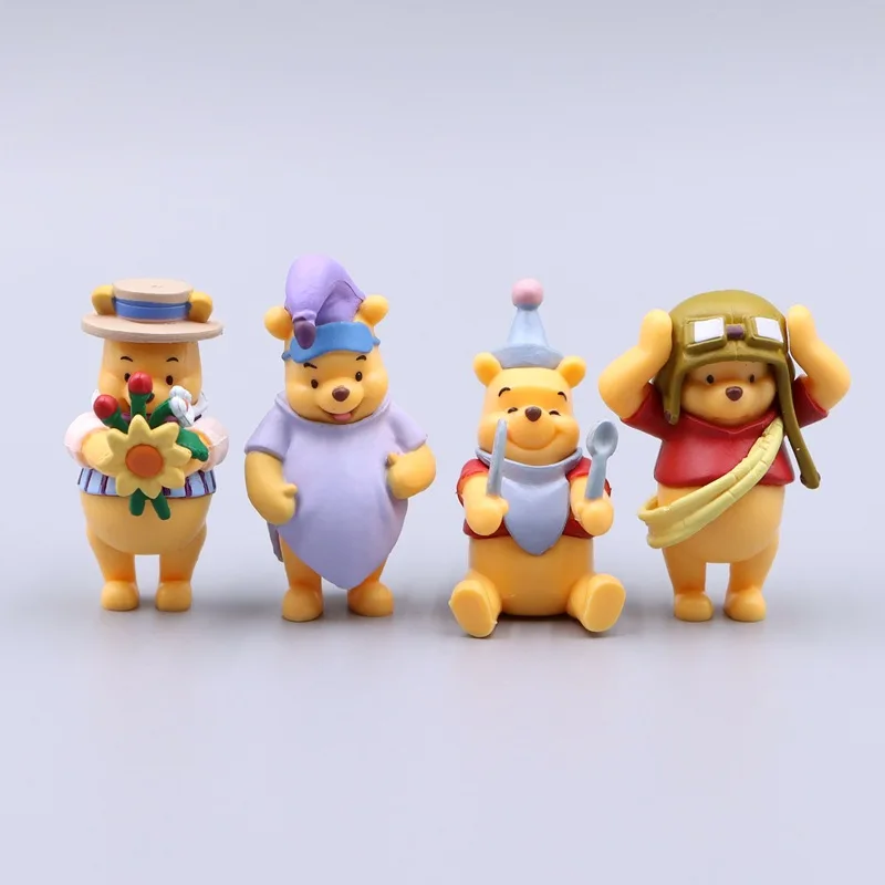 4Pcs/Set Anime Cartoon Winnie The Pooh Action Figure Handmade Model Toy Pooh Bear Action Figure Ornament Doll Gift Cake Decor