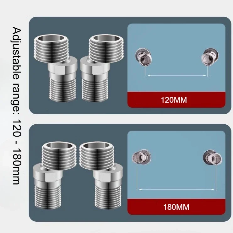 การปรับมุมเท้าโค้งสแตนเลส 360 °   อะแดปเตอร์ก๊อกน้ําฝักบัวติดผนังมุมสกรูประหลาดแบบหมุนได้