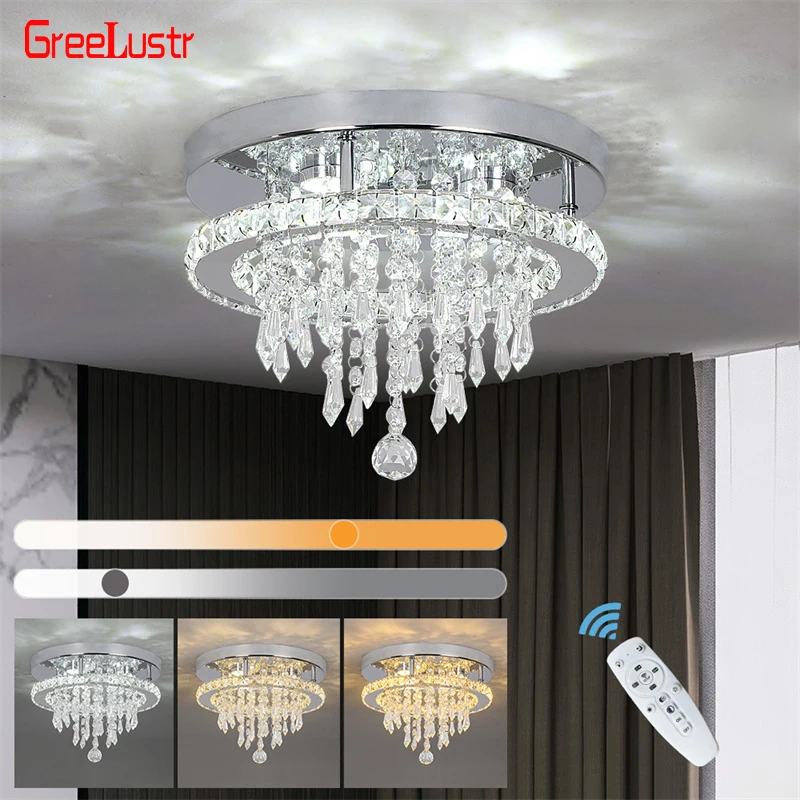 

Modern K9 Crystal Led Chandelier Dimmable Stainless Steel Pendant Lamp Ceiling Light With Remote Control Flush Mount Fixtures