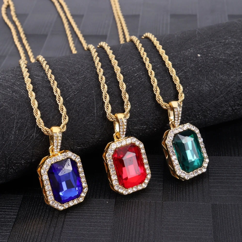 

ICECHARMI Cubic Zirconia Chains Colour Stones Luxury Necklace With Rope Chain Square Stone Pendant Exquisite Accessory Jewelry