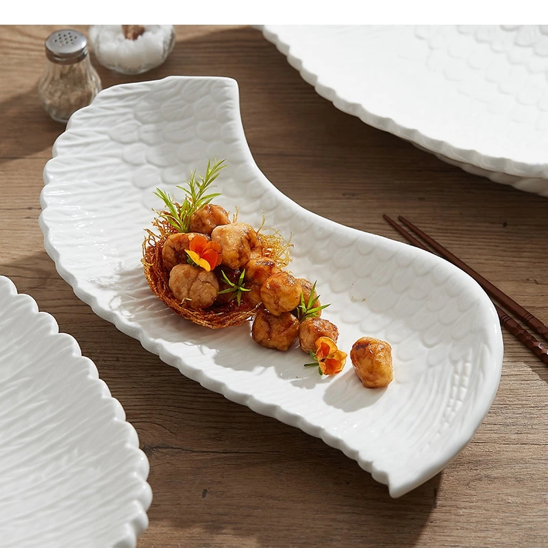 

Angel Winged Plate Ceramic Steak Hotel Restaurant Food Cooking Dishes White Dessert Household Tableware