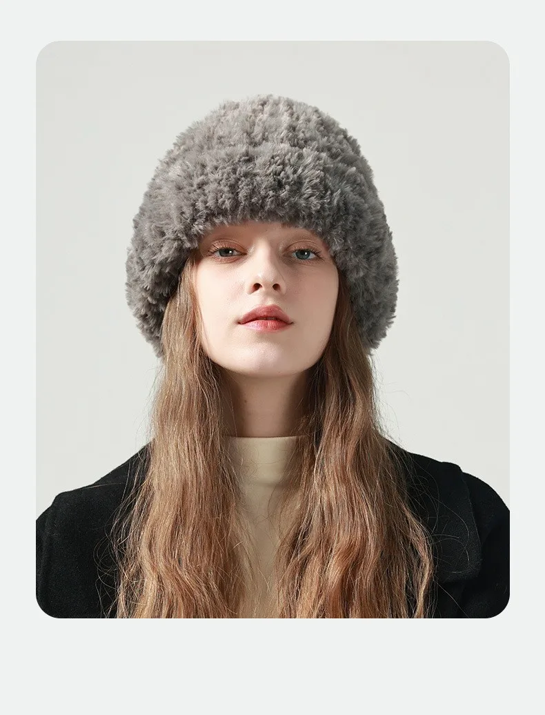 NOOFNO Fall/Winter Beanies Wigs for Women,Thick Plush Skull Warm Wool Knitted Hat with Hair  Attached,White Women's Cap Wig