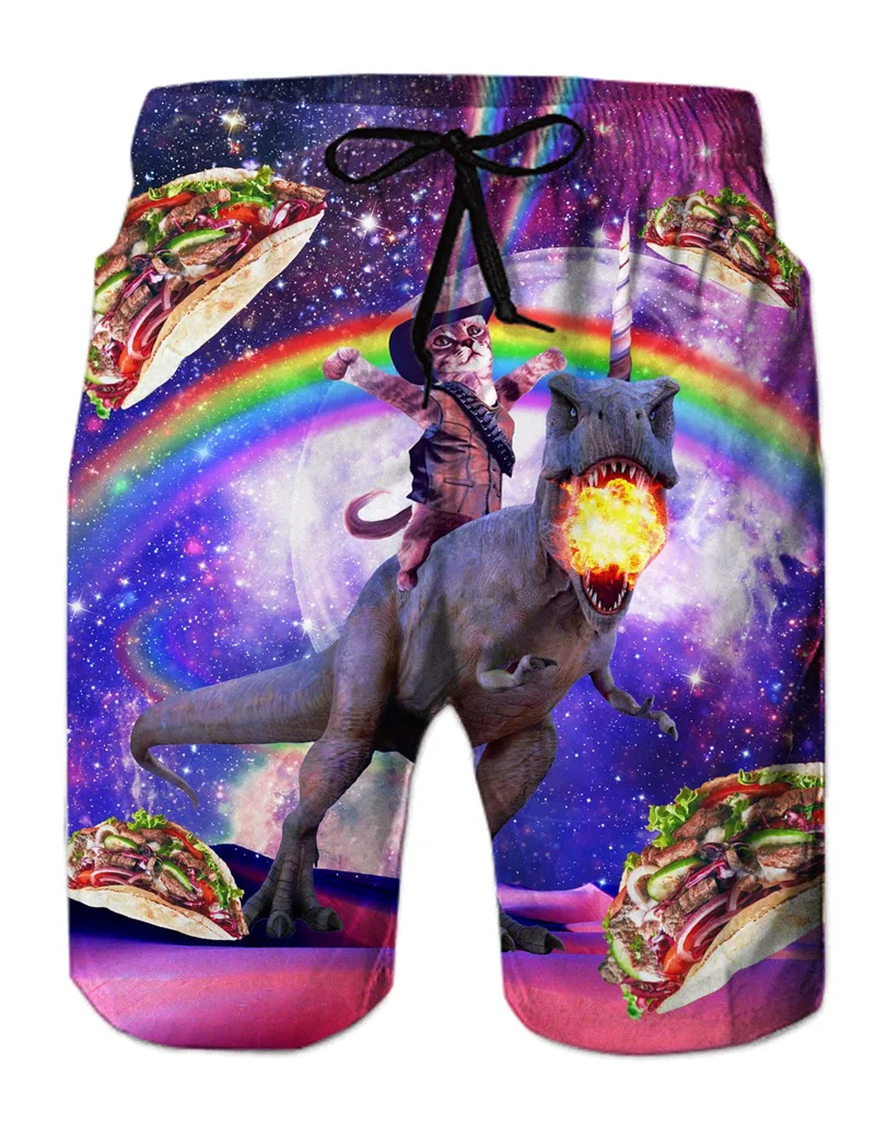 Funny Animal Dinosaur Beach Shorts Pants Men 3D Printing Surfing Board Shorts Summer Hawaii Swimsuit Swim Trunks Cool Ice Shorts