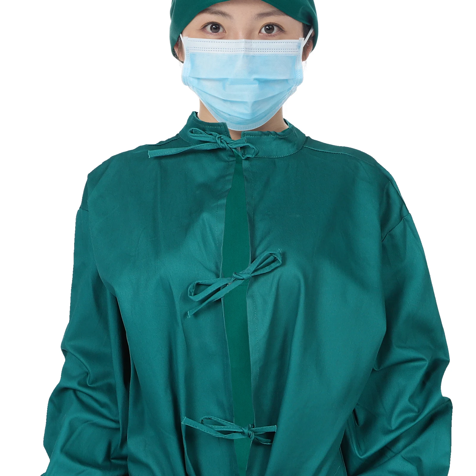 

1 set Doctors Surgical Gown Breathable Coat Olive Green Ergonomic Fit Full Coverage Reversewear Design Long for Men