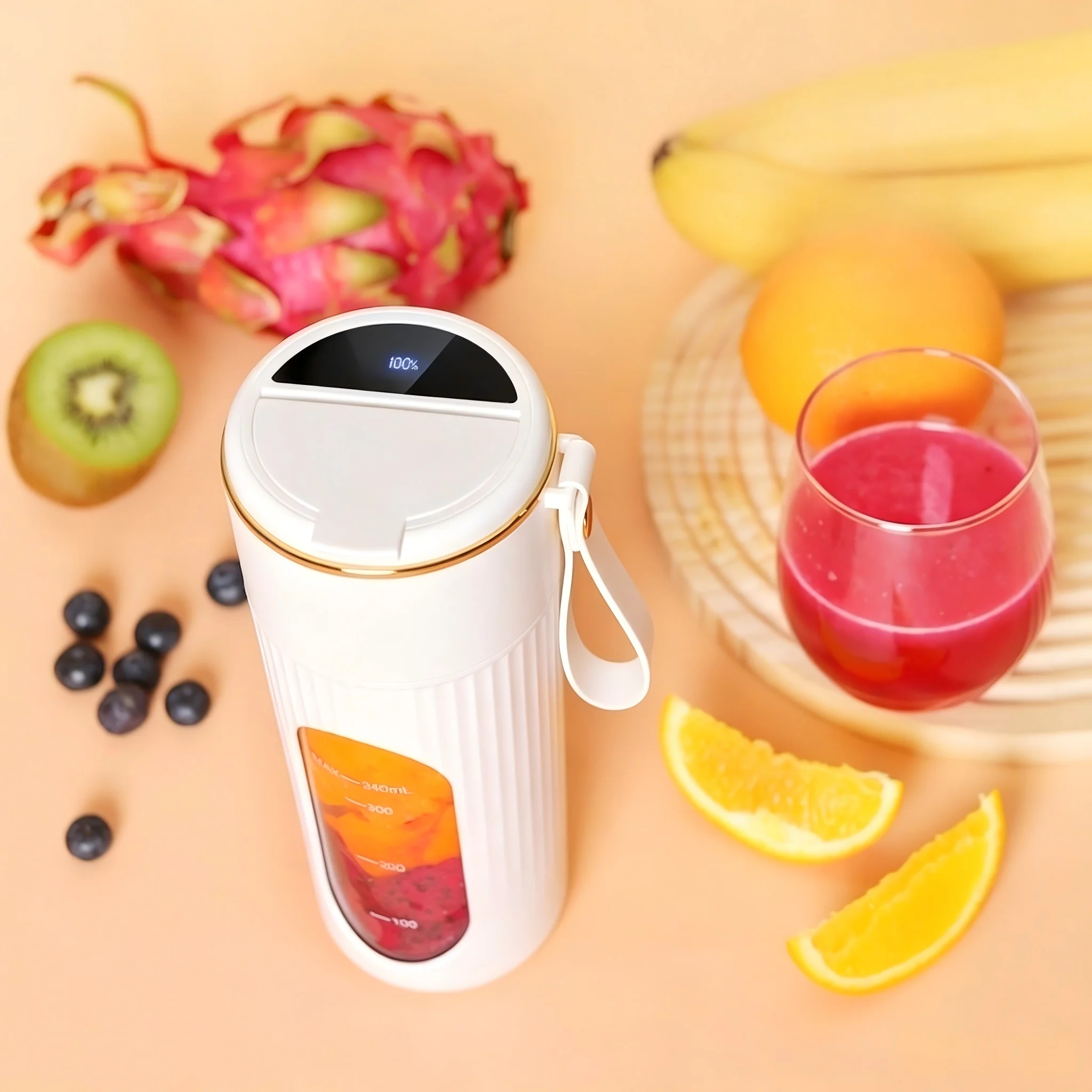 

Upgraded Wireless Juicer with 14-Blade 304 Stainless Steel Blades, Smart Battery Display, Portable Juicing Cup