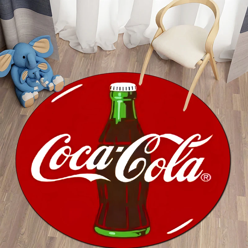 Coca Cola Round Carpet for Living Room Rugs Camping Picnic Mats Flannel Anti-Slip Rug Yoga Mat Gifts