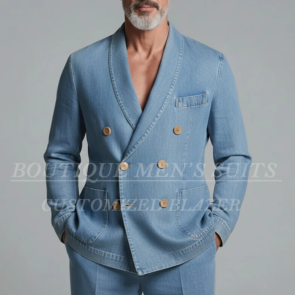 

Casual Daily Men's Suits Double Breasted Shawl Lapel Slim Fit 2 Piece Jacket Pants Outfits Customzied Male Clothing Costume