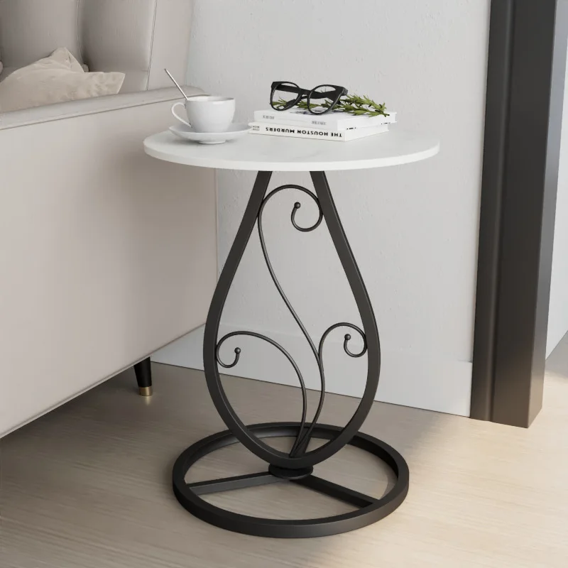 

Creative Small Apartment Stone Plate Metal Circle Coffee Table Modern Minimalist Iron Corner Table Living Room Bedroom Bedside