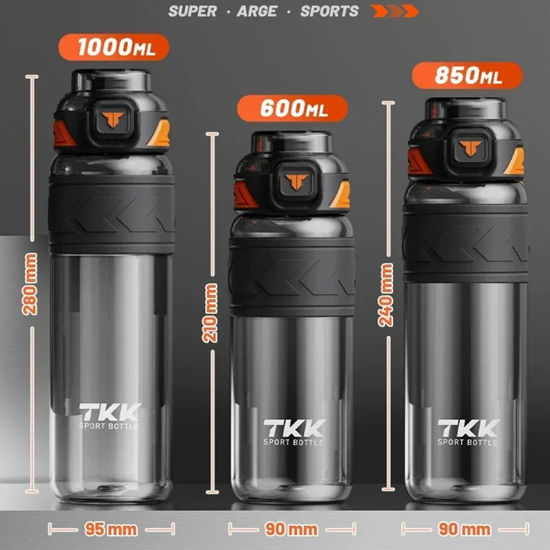 TKK 1000ml Water Bottle Sports Watter Bottle Tritan BPA Free Straw Portable Leak-proof Plastic Drinkware Outdoor Fitness Kettle