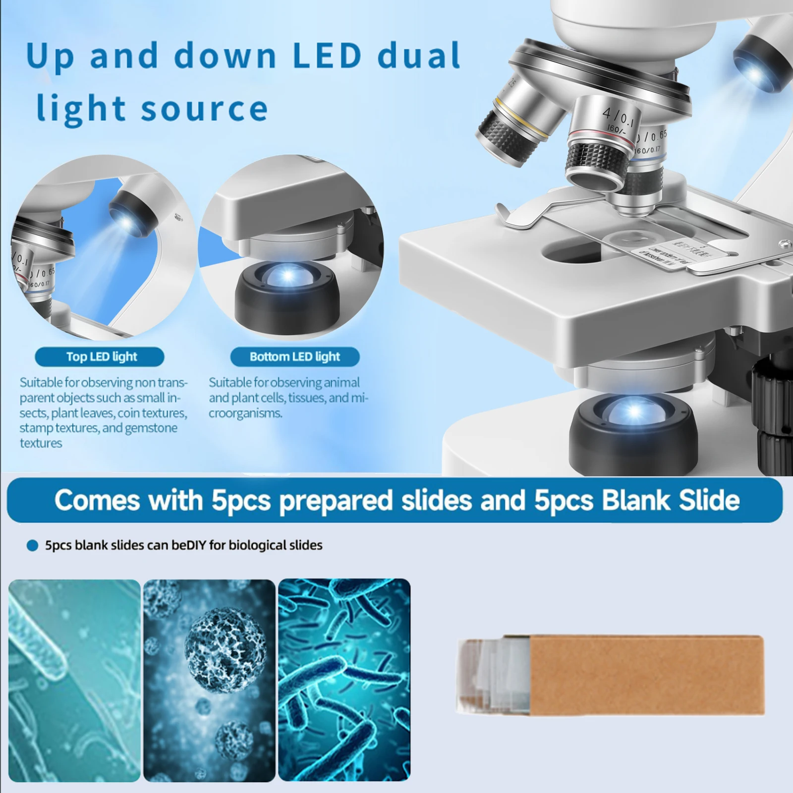 High Quality 40X-2000X LED-illuminated Binocular Microscopes Educate Biology Students and Kids Microscopes