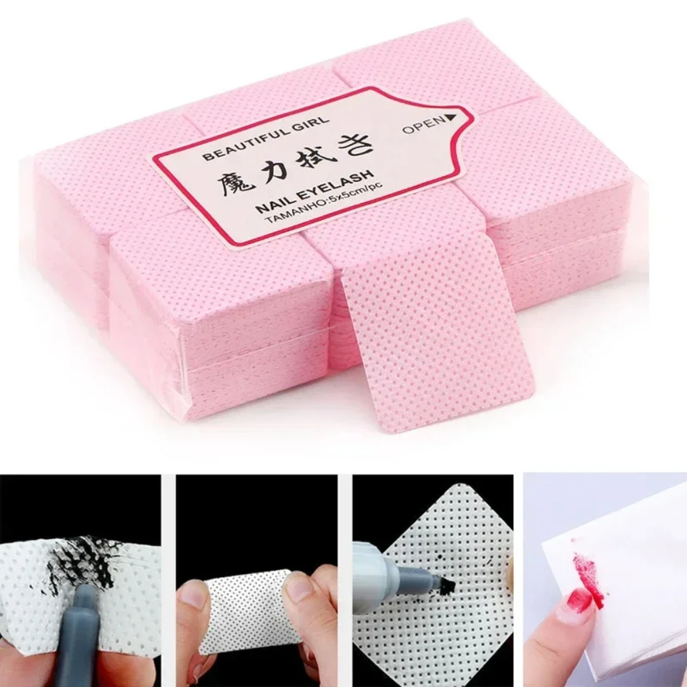 300/600pcs rosarotes Nagel tuch Magic Wipe Nagel Ausrüstung Watte pads fussel freie Servietten für Maniküre Baumwolle für flauschige Nägel Nagel