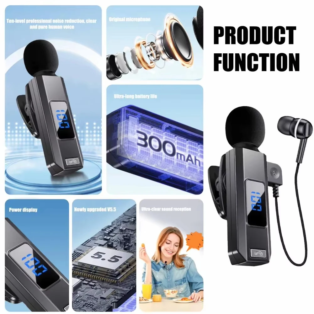 Bluetooth 5.5 Lavalier Headphones Bluetooth Wireless Earbuds With Mic HD Calling Noise Canceling Earphones Sports hifi Headset