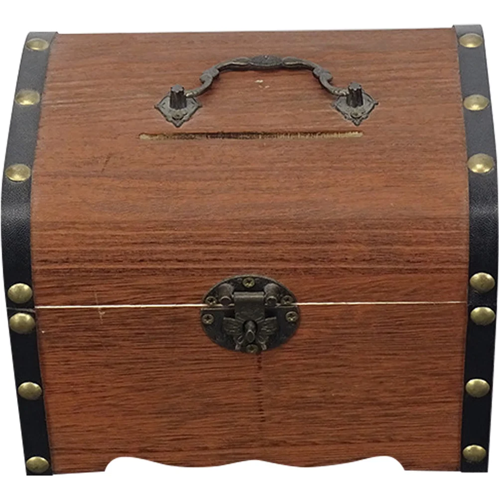 

Wood Money Jar with Lock Vintage Piggy Bank Retro Coin Bank for Children Desktop Decoration Jewelry Storage Box Gift