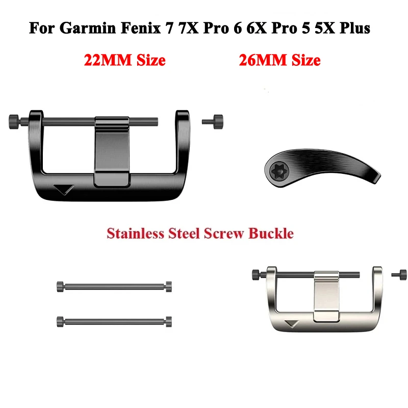 22 26mm Quick Fit Stainless Steel Screw Buckle for Garmin Fenix 7 7X Pro 6X 6 Fenix 5X 5 3 3HR Watch Easy Fit Buckle Connector