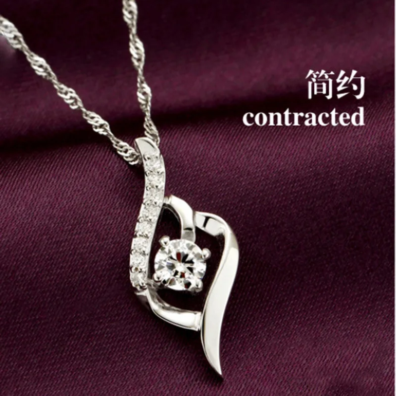 

925 Sterling Silver Simple Twisted Zirconia Pendant Necklace, Charming and Stylish Wedding Accessory for Women