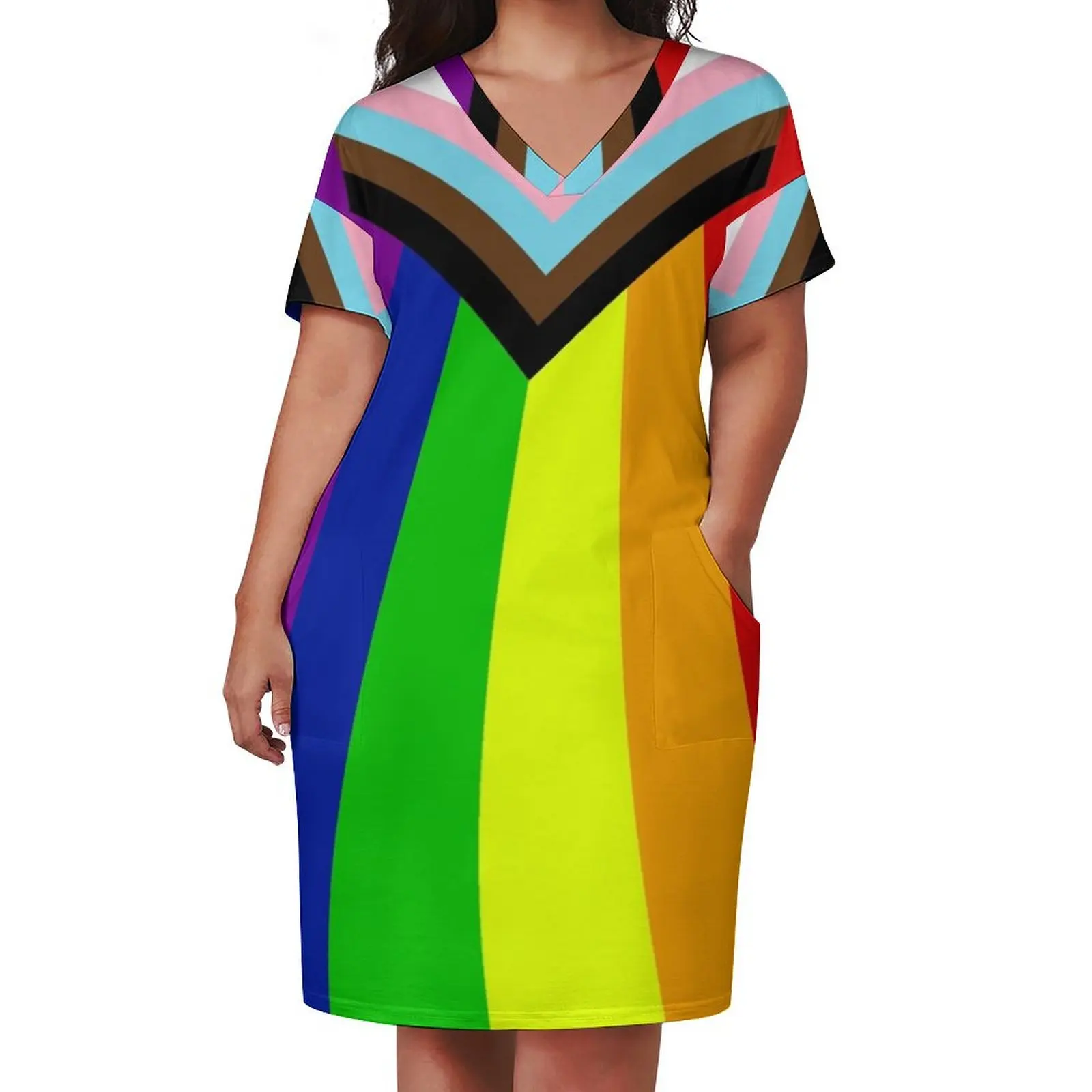 “Progress” Pride Flag by Daniel Quasar Loose Pocket Dress women