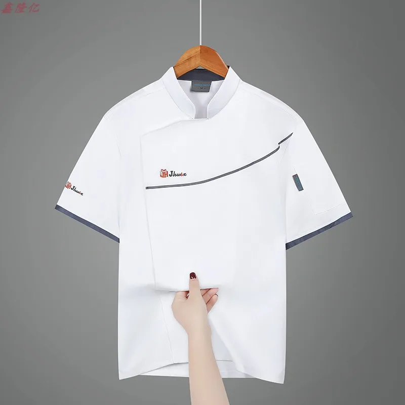 Verão fino respirável malha chef jaqueta hotel restaurante cozinha workwear pastelaria chef steakhouse uniforme de manga curta