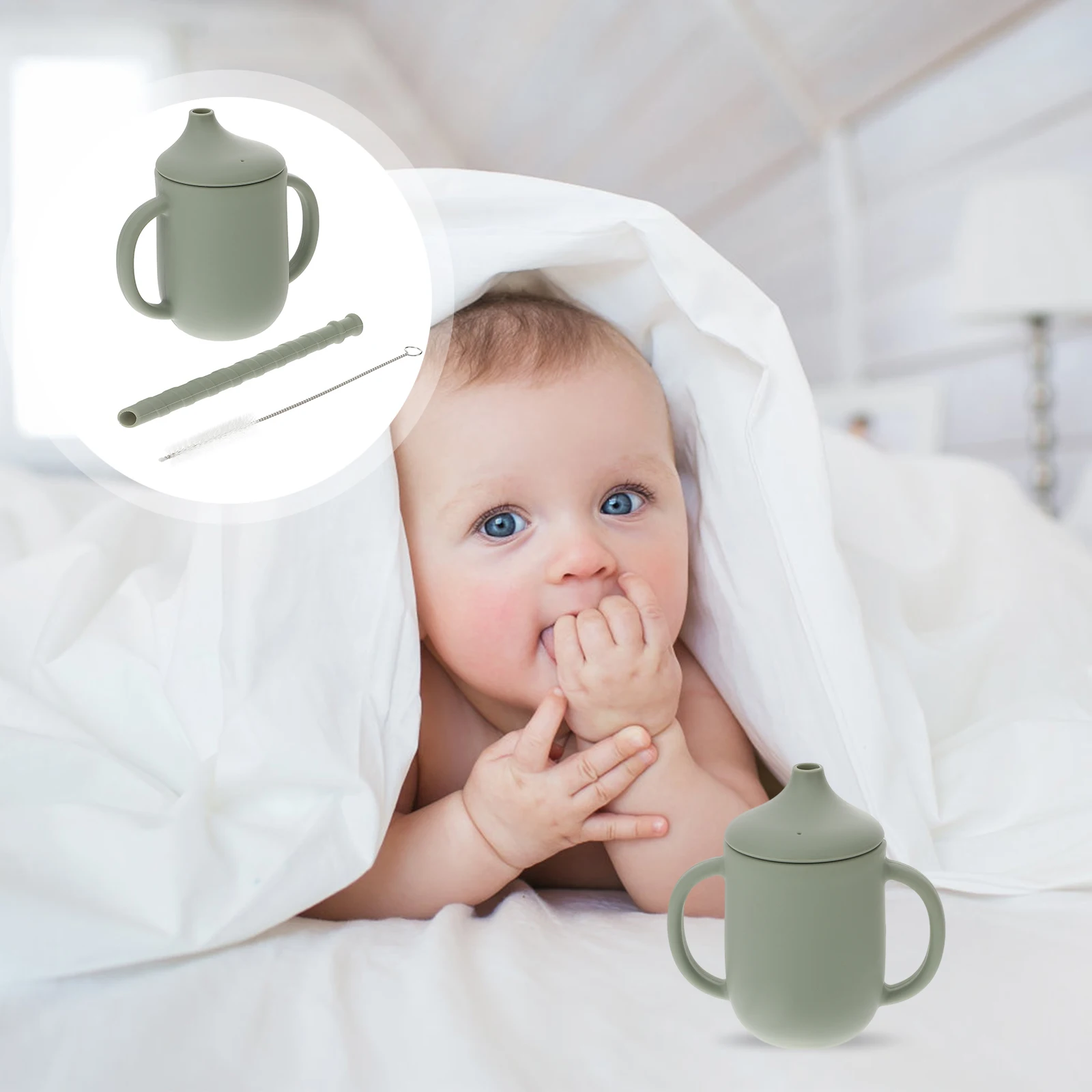

Silicone Sippy Cup Straw Cups for Baby Toddler Water Bottle Kids Training Cup Rose Color Anti Leak Durable Portable