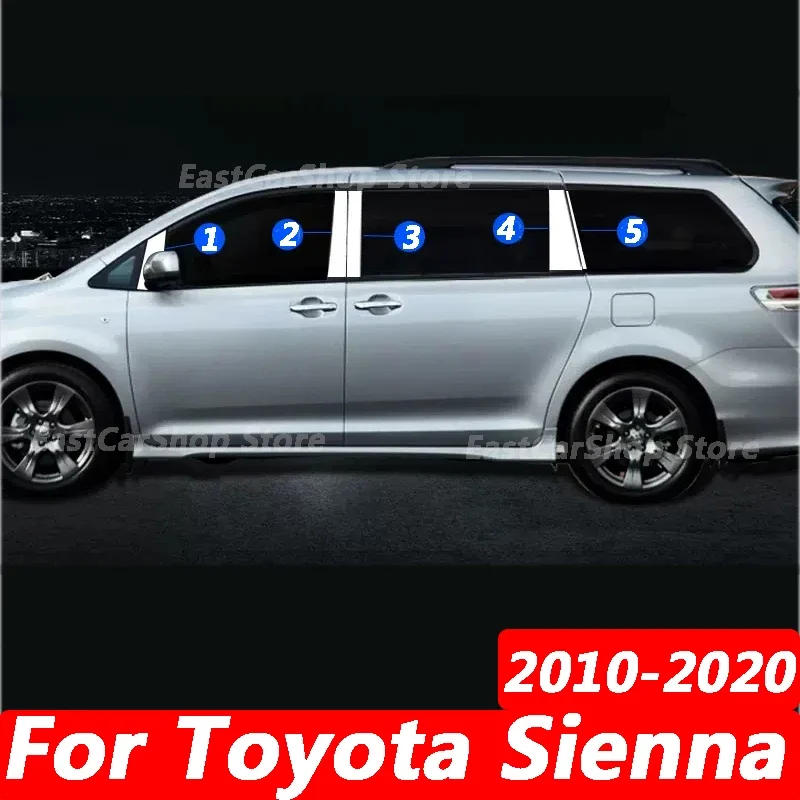 

For Toyota Sienna 2010-2020 Car Door Window Middle Column Trim Decoration Protection Strip Chrome Stainless Steel Cover