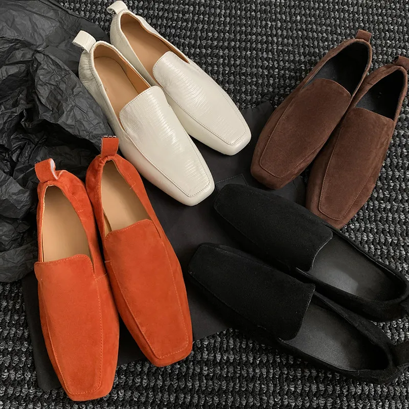 

MKKHOU Fashion Women's Shoes New High Quality Genuine Leather Simple Square Headed Flat Shoes Daily Lightweight Shoes Lazy Shoes