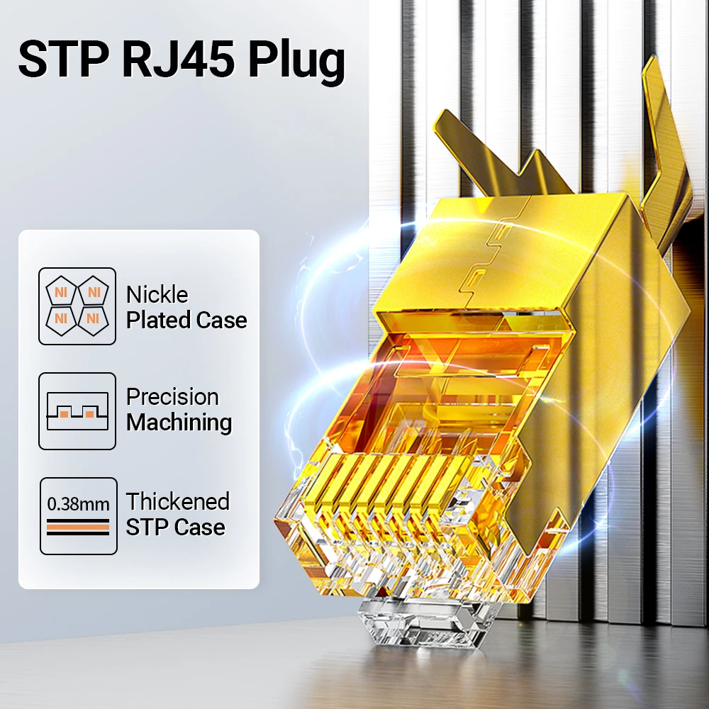 AMPCOM CAT7 Pass Through RJ45 Modular Plug Network Connectors STP 3/50μ Gold-Plated 8P8C Crimp End for Ethernet Cable