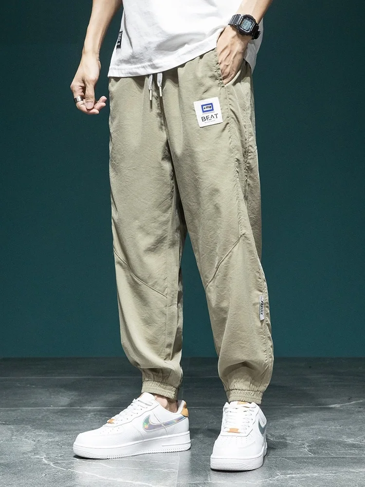 

Summer Pants Men Lightweight Baggy Joggers Streetwear Fashion Casual Sport Khaki Elastic Waist Drawstring Jogging Trousers