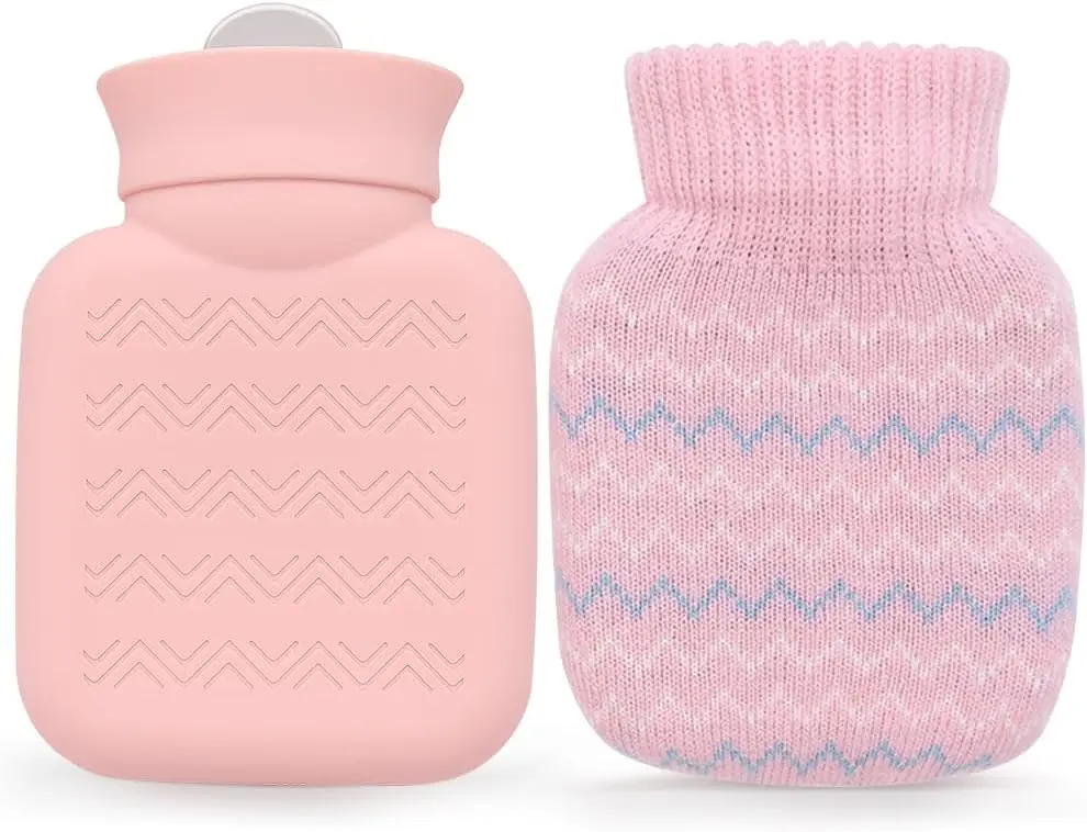 

320ml Mini Hot Water Bottle with Knitted Cover for Pain Relief, Leak-Proof and Removable, Ideal Gift for Women and Kids