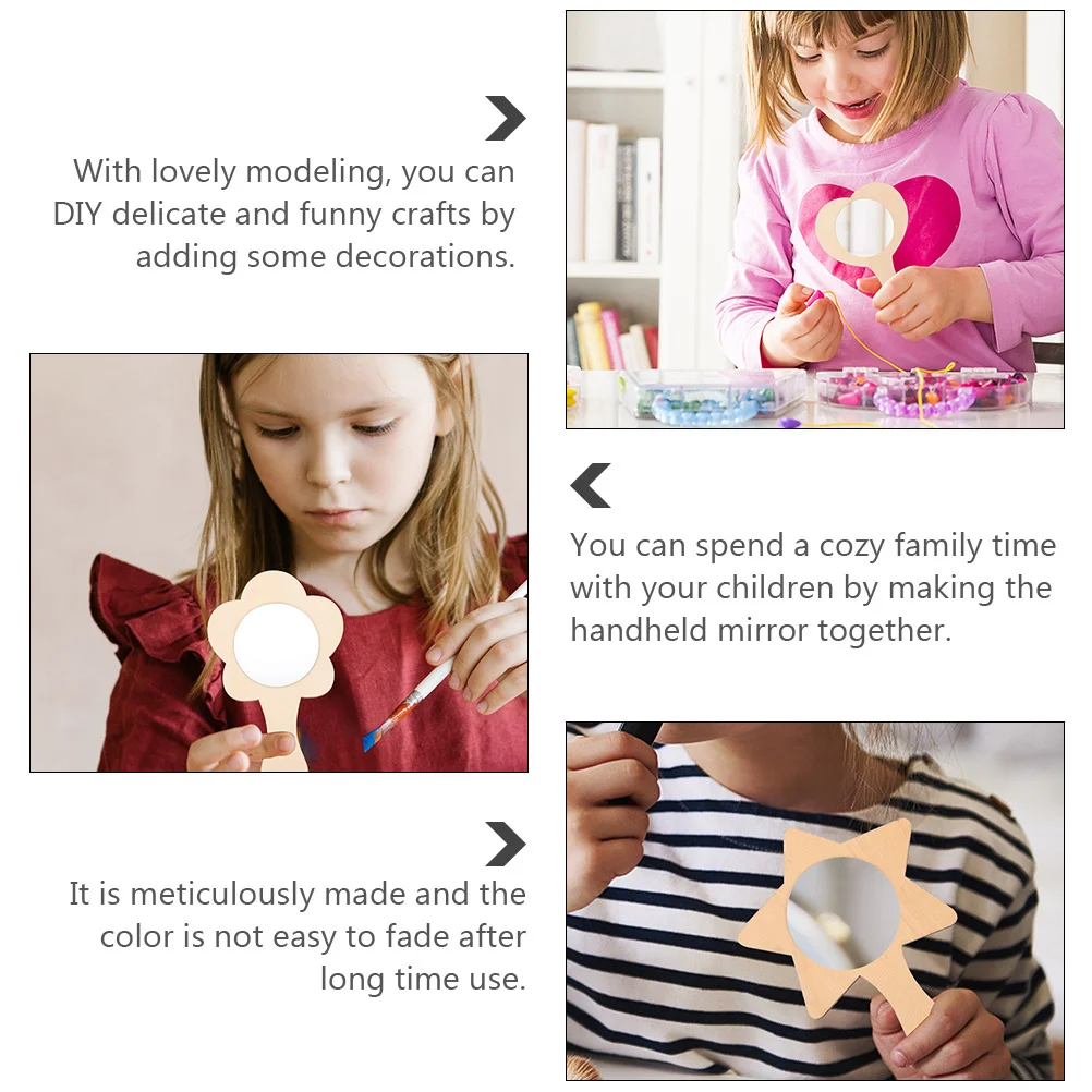 9개 DIY 나무 거울 어린이 페인팅 공예 미완성 휴대용 거울 메이크업 교육용 장난감 빈 DIY 나무 몰드