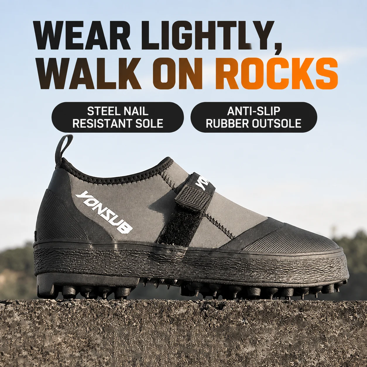 Unisex Slip-Resistant Water Shoes, Lightweight Abrasion-Proof Wading Footwear with Steel Studs for Fishing, Hiking, Rock Fishing