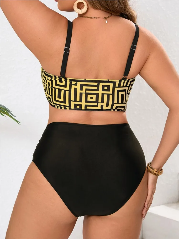 Plus Size High Waist Bikini Women's Push Up Large Size Swimsuit 2025 Summer Mujer Big Size Tummy Control Swimwear Bikini Sets