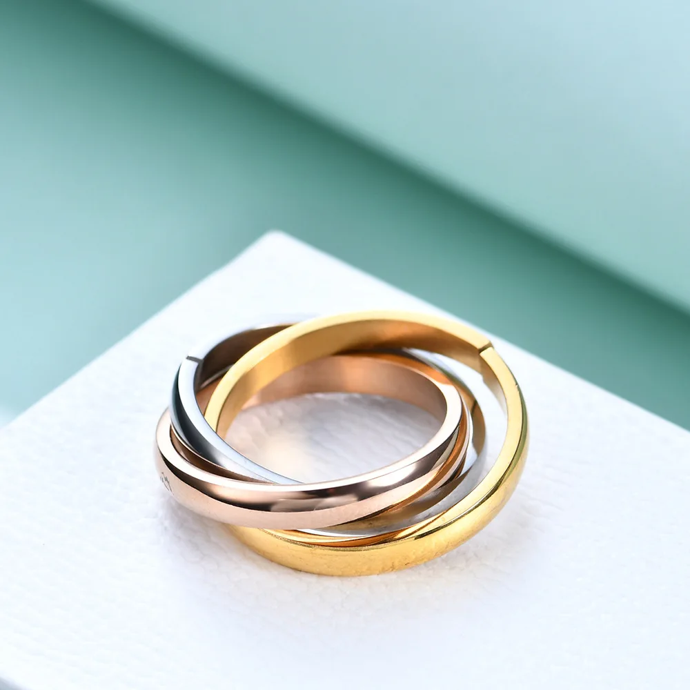 Stainless Steel Wholesale Hot Girl Women Finger Rings Creative Three Colors In One Ring For Women Titanium Steel Ornament