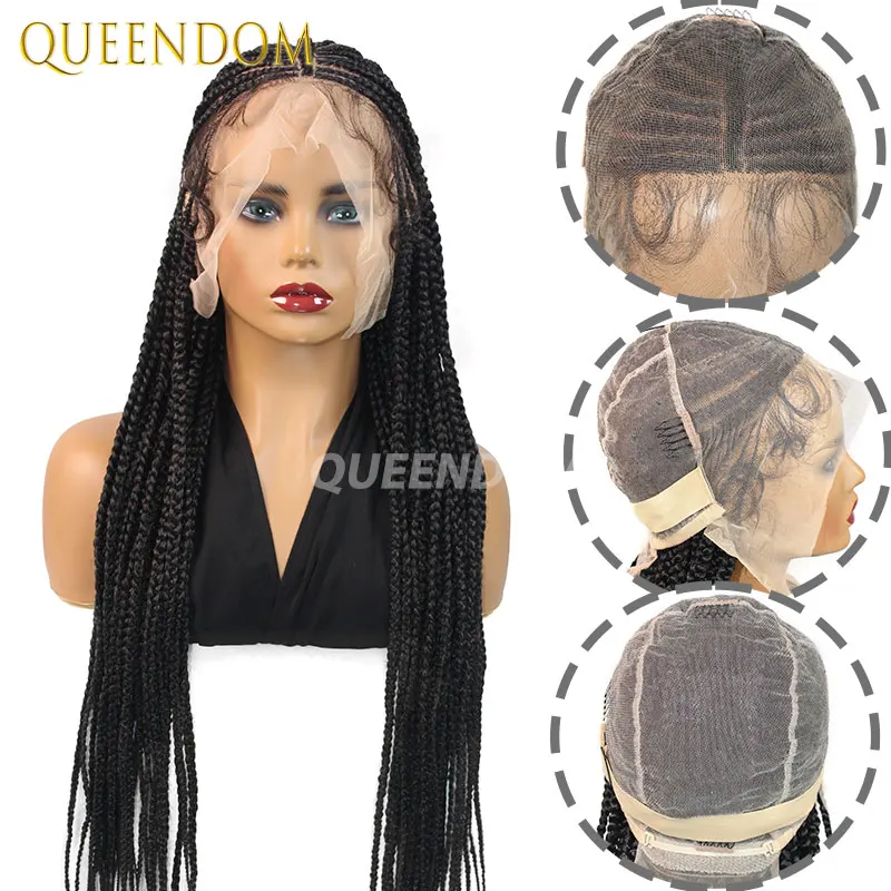 Плетеный парик Cornrow Box 32 дюйма Синтетические полные парики фронта шнурка Племенные косы для африканских женщин Парик Jumbo Braids Faux Locs Braid Wigs