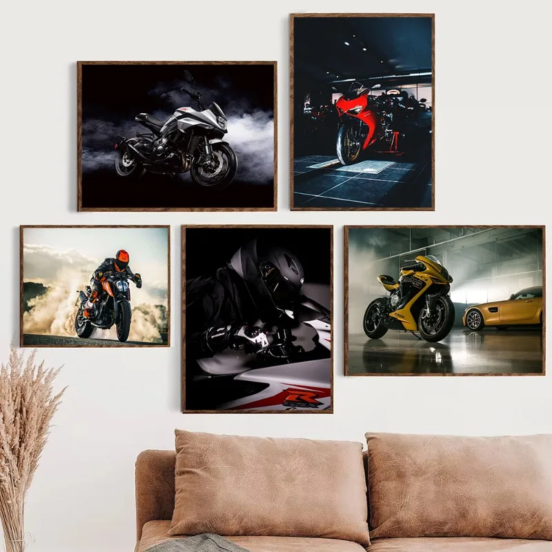 Modern Motorcycle Wall Art Canvas Print Vintage Aesthetic Vehicle Poster Urban Biker Decor for Living Room Garage Man Cave Gift
