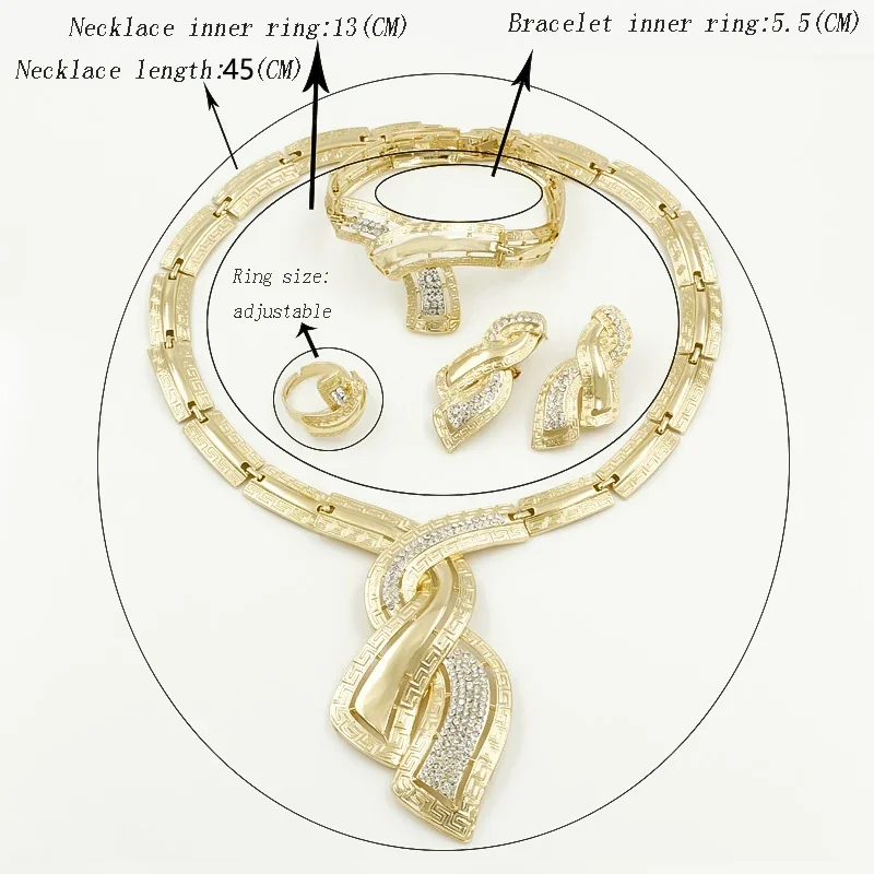 Fashion African Dubai Gold Color Jewelry Crystal Necklace for WomenHoop Earrings Italian Bridal Jewelry Sets Wedding Accessories