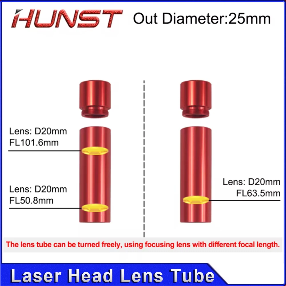 HUNST CO2 Laser Lens Tube for Lens Dia.20mm F50.8/63.5/101.6mm OD 25mm ID 21mm Double-head Teeth for CO2 Laser Cutter