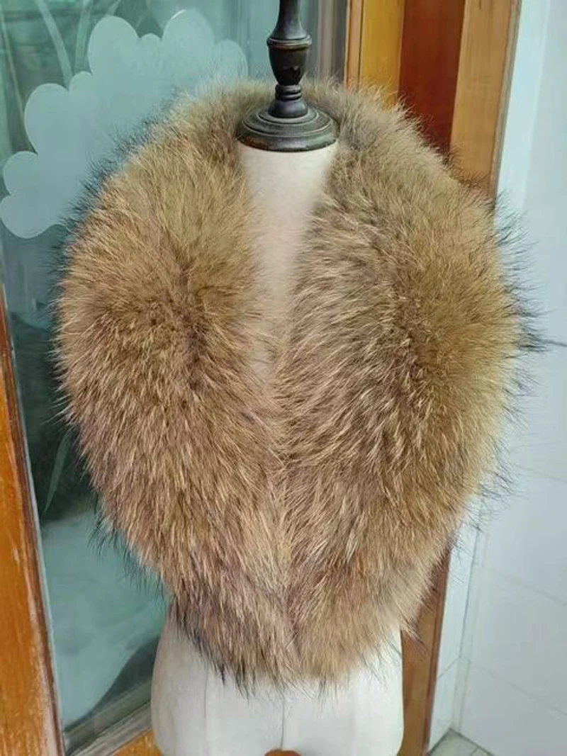 Winter 100% Natural Real Raccoon Fur Scarf For Women's Coat Neck Keep Warm Collar Decorate Raccoon Fur Scarves Luxury Long Shawl