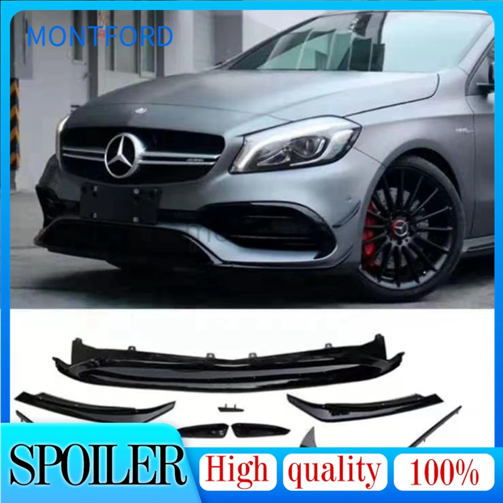 

For Benz W176 A200 A250 A45 AMG Hatchback Sport 2016-2018 Gloss Black Front Bumper Lip Spoiler Splitters Canards Vents 8Pcs