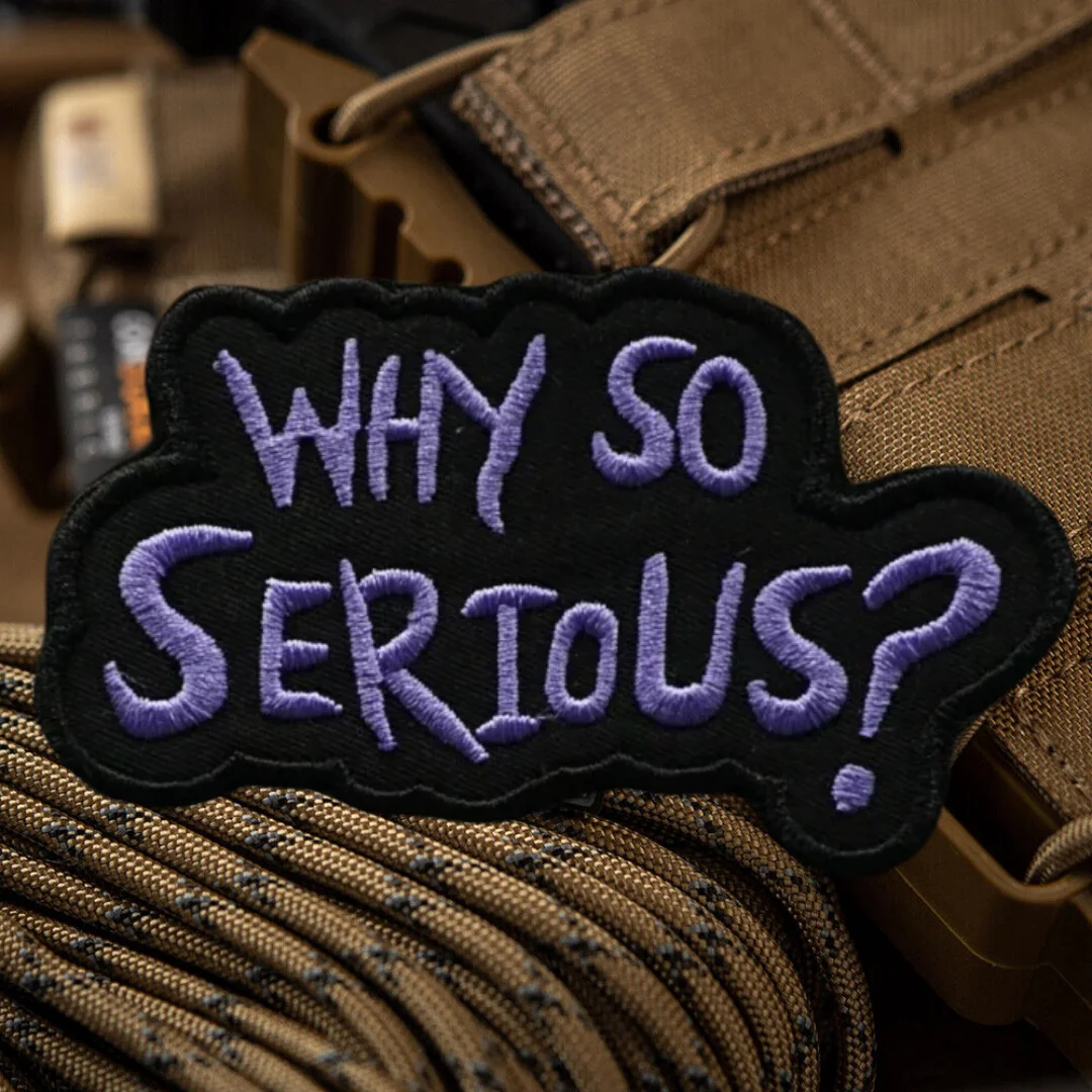 

"WHY SO SERIOUS" Embroidery Patch Purple Cartoonish English Letter Hook&Loop Patches Military Morale Badge Backpack Stickers