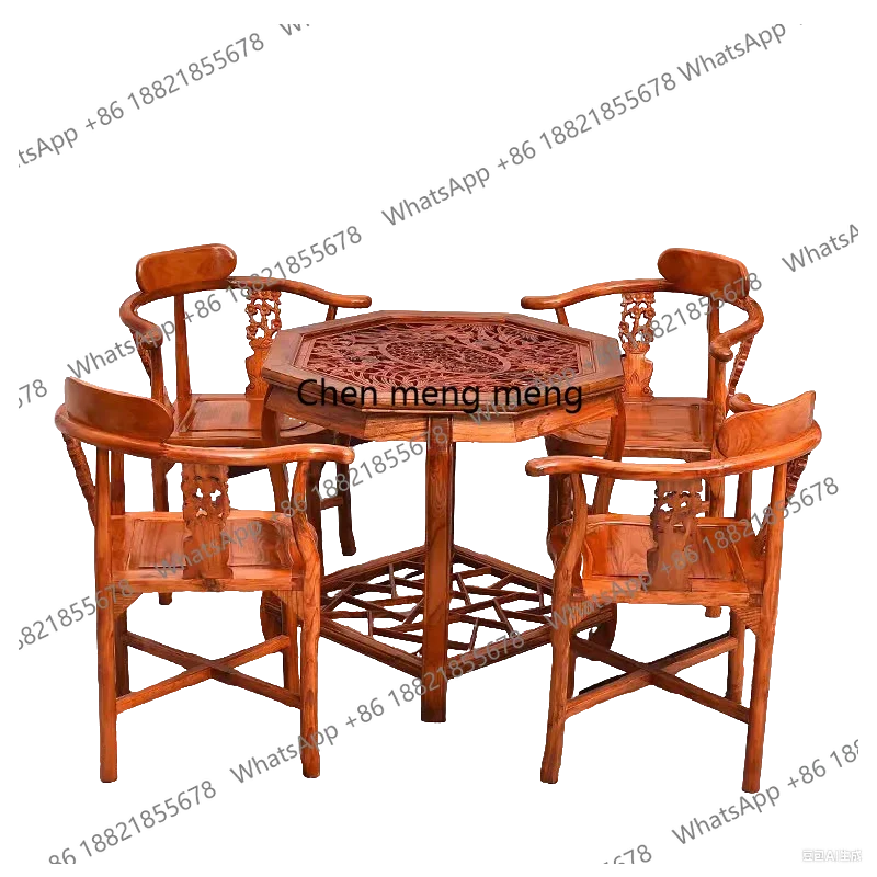 X188 Chinese hollow carved octagonal tables and chairs all solid wood homestay retro classic props leisure table