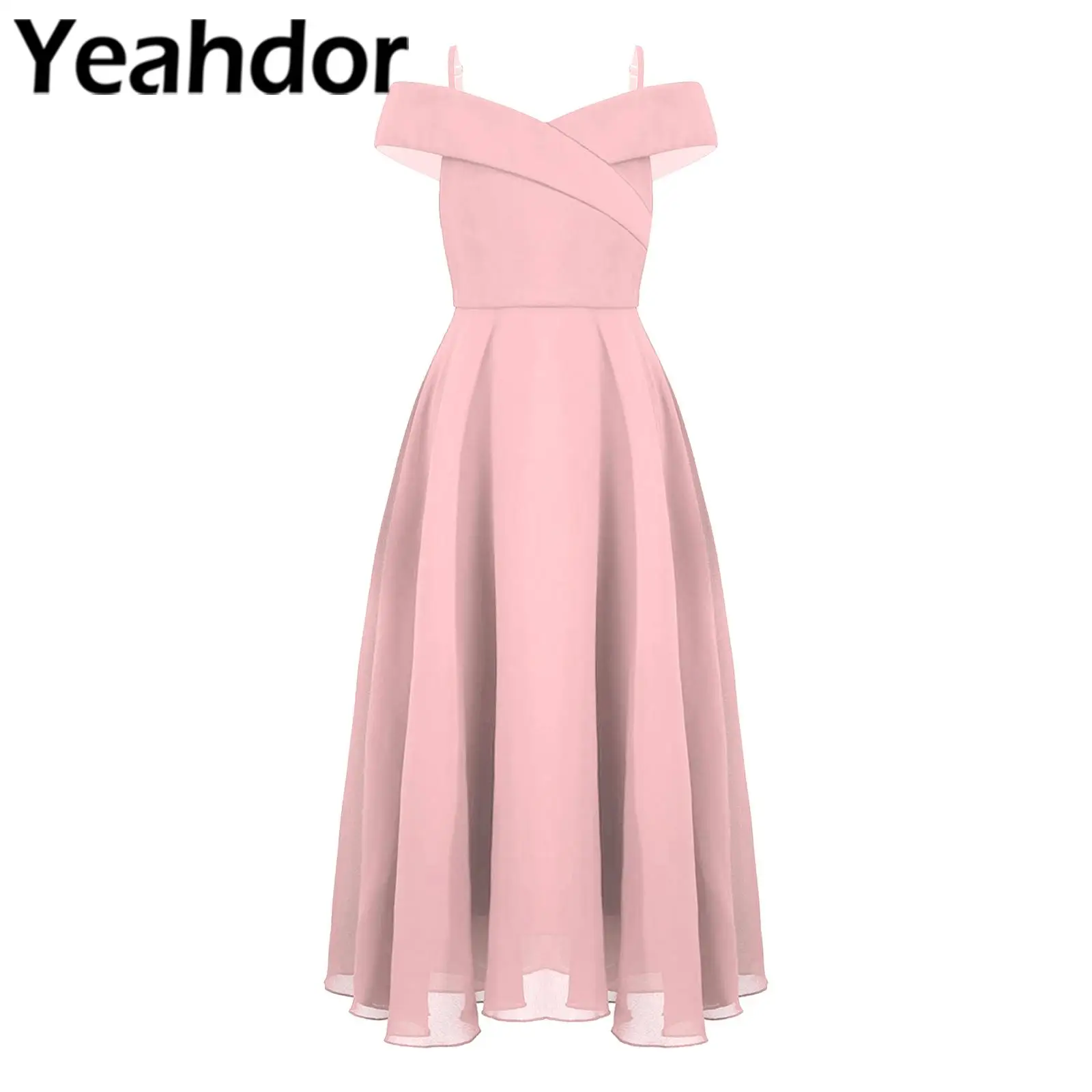 Princess Flower Girls Dress Summer Girl's Chiffon Dress Off-the-Shoulder Kids Prom Gown for Birthday Party Wedding Bridesmaid