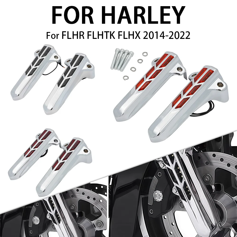 

For Harley Touring Electra Glide Road King FLHR FLHTK FLHX 2014 - 2020 Motorcycle ABS Front Lower Fork Leg Covers With LED Light